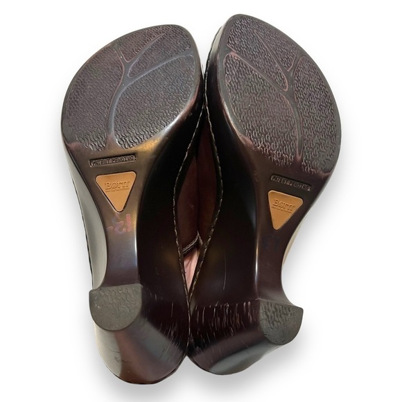 Born Mule Size 8 / 39 Wedge Heel Platform Clog Brown Leather Slip On Shoe. - Picture 6 of 8